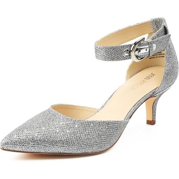 Jenn Ardor Silver Glitter Ankle Strap Pointy Toe Pumps Heels Shoes Size 7M - Picture 6 of 9